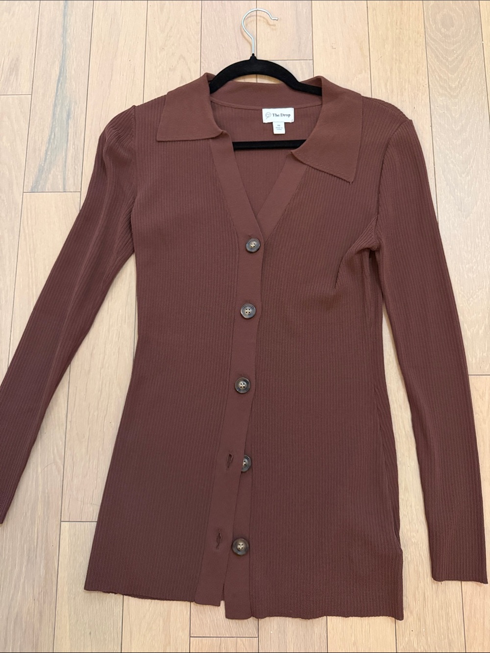 The Drop Brown Ribbed Button-Up Top - Picture 7 of 9